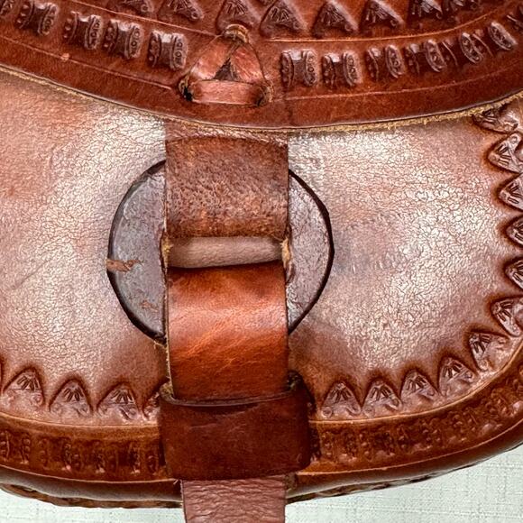 UNIQUE Tooled Leather Purse Crossbody Bag Satchel Mexican Western Cowgirl Boho - Picture 5 of 14